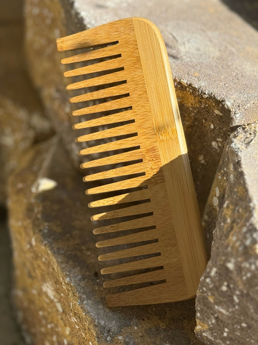 Wide Tooth Bamboo Comb, Detangling, Styling Comb.